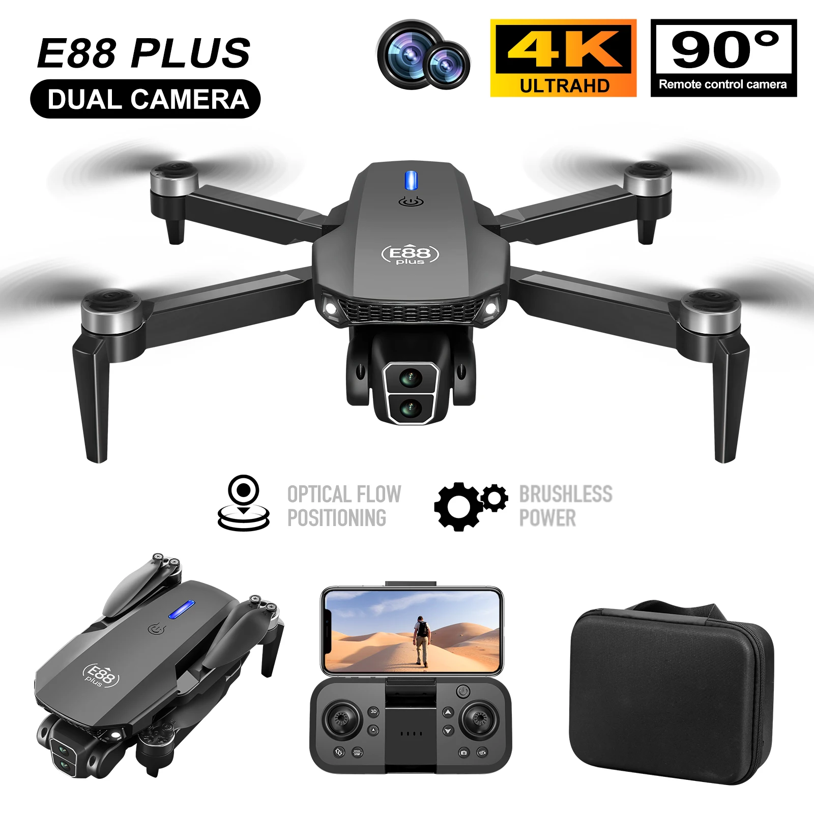 Rc Helicopter Electric - Drone Quadcopter E88 Plus baru: 90